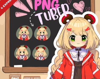 Ragazza carina a tema ciambella di bacche / Espressioni normali / Sovrapposizione streaming, avatar VTuber, emoticon PNG digitali