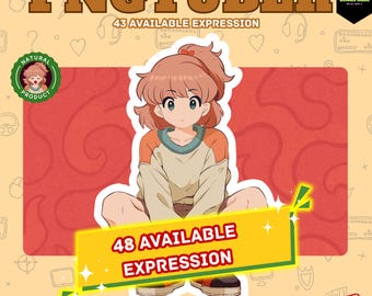 Ragazza seduta in stile retrò PNGTuber / Avatar in streaming con atmosfera vintage / Modello PNGTuber per Veadotube e VTube Studio / Twitch / Overlay per streamer