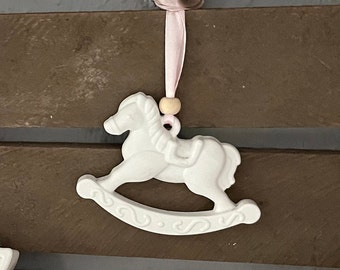 Rocking horse gift tag birth baptism tree decoration Christmas Advent