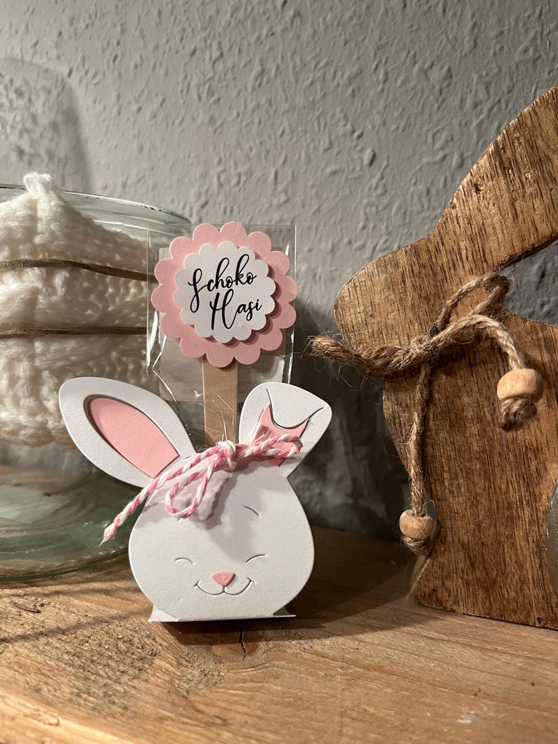 Schoko Hasi Hase Osterhase Schokolöffel BIO Trinkschokolade, heiße Schokolade, Gastgeschenk Geschenkidee Geschenk Präsent Ostern weiß mit rosa