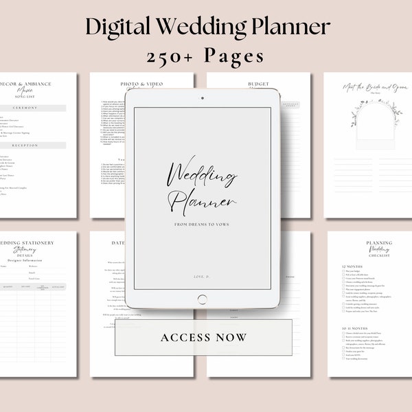 250 Pages Wedding Planner - Your Guide, Keepsake Journal, Digital, Printable Wedding Checklist, Template Made with Canva