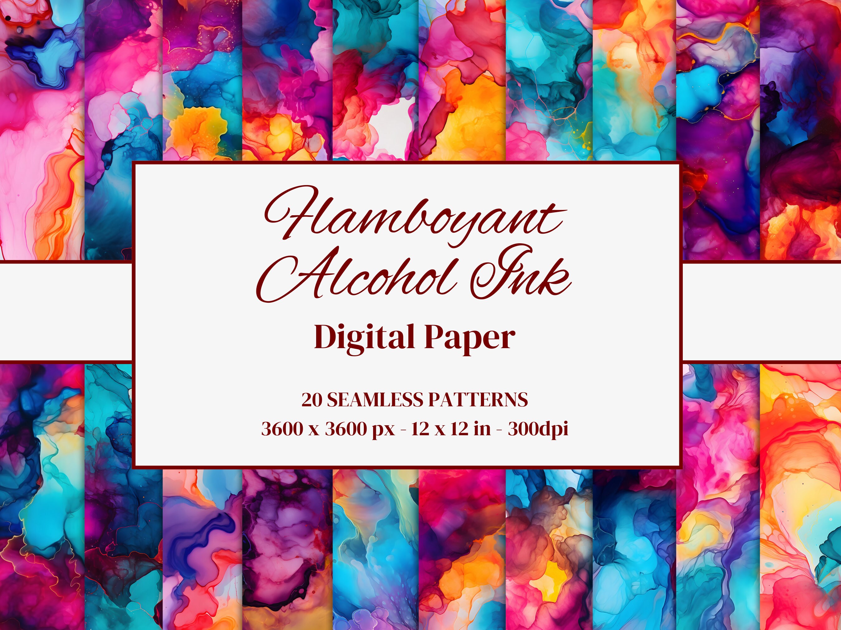 Alcohol Ink Colorful Paper Set-instant Download, Rainbow Colors