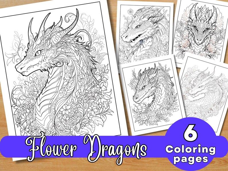 Flower Dragon Coloring Pages Anime Coloring Book Printable - Etsy