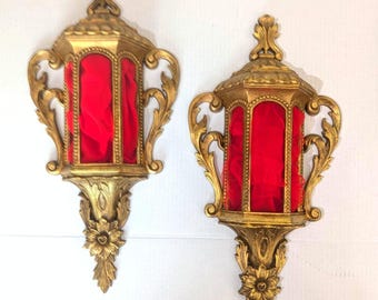 Vintage Hanging Lantern Wall Pocket Hollywood Regency MCM