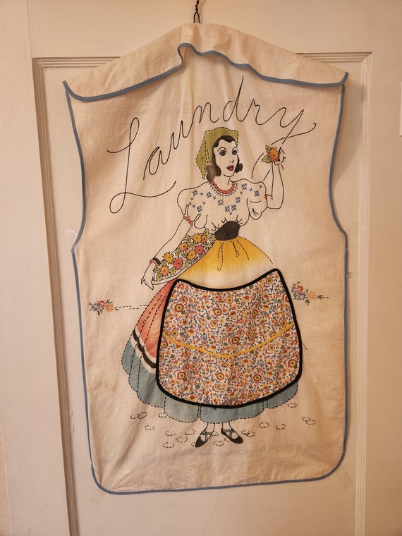 1950's Sweet Little Laundry Bag European Girl Embr