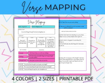 Mapeo de versículos / Mapeo de versículos bíblicos / Guía de estudio bíblico / Mapeo de versículos bíblicos / Notas de sermones / Estudio bíblico imprimible / Diario de estudio bíblico