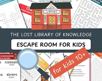 Salle d'évasion pour enfants | Jeux d'évasion à imprimer | Salle d'évasion de la bibliothèque enchantée | Accessoires de salle d'évasion | Kit de salle d'évasion