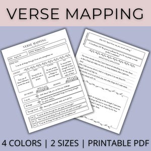 May include: Printable Bible verse mapping worksheets in black and white. The worksheets include space to write the verse, context, key words, meaning, and reflection and application. The text "I can do all things through Christ who strengthens me." is included on the worksheet.