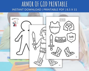 Imprimible de la Armadura de Dios / Dibujo para colorear de la Armadura de Dios / Lección de escuela dominical sobre la Armadura de Dios / Manualidad sobre la Armadura de Dios / Lección bíblica sobre la Armadura de Dios