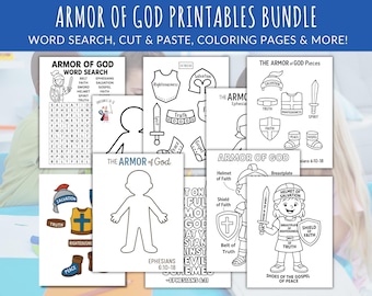 Paquete imprimible de la Armadura de Dios / Páginas para colorear de la Armadura de Dios / Lección de la Escuela Dominical de la Armadura de Dios / Manualidad de la Armadura de Dios / Paquete de la Armadura de Dios