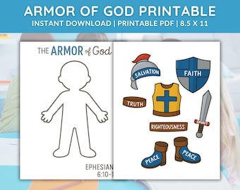 La armadura de Dios para imprimir / Manualidad de la armadura de Dios / Actividad para recortar de la armadura de Dios / Lección sobre la armadura de Dios / Lección sobre la armadura de Dios en Efesios
