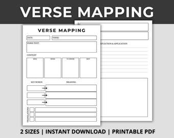 Mapeo de versículos / Mapeo de versículos bíblicos / Guía de estudio bíblico / Mapeo de versículos bíblicos / Notas de sermones / Estudio bíblico imprimible / Diario de estudio bíblico