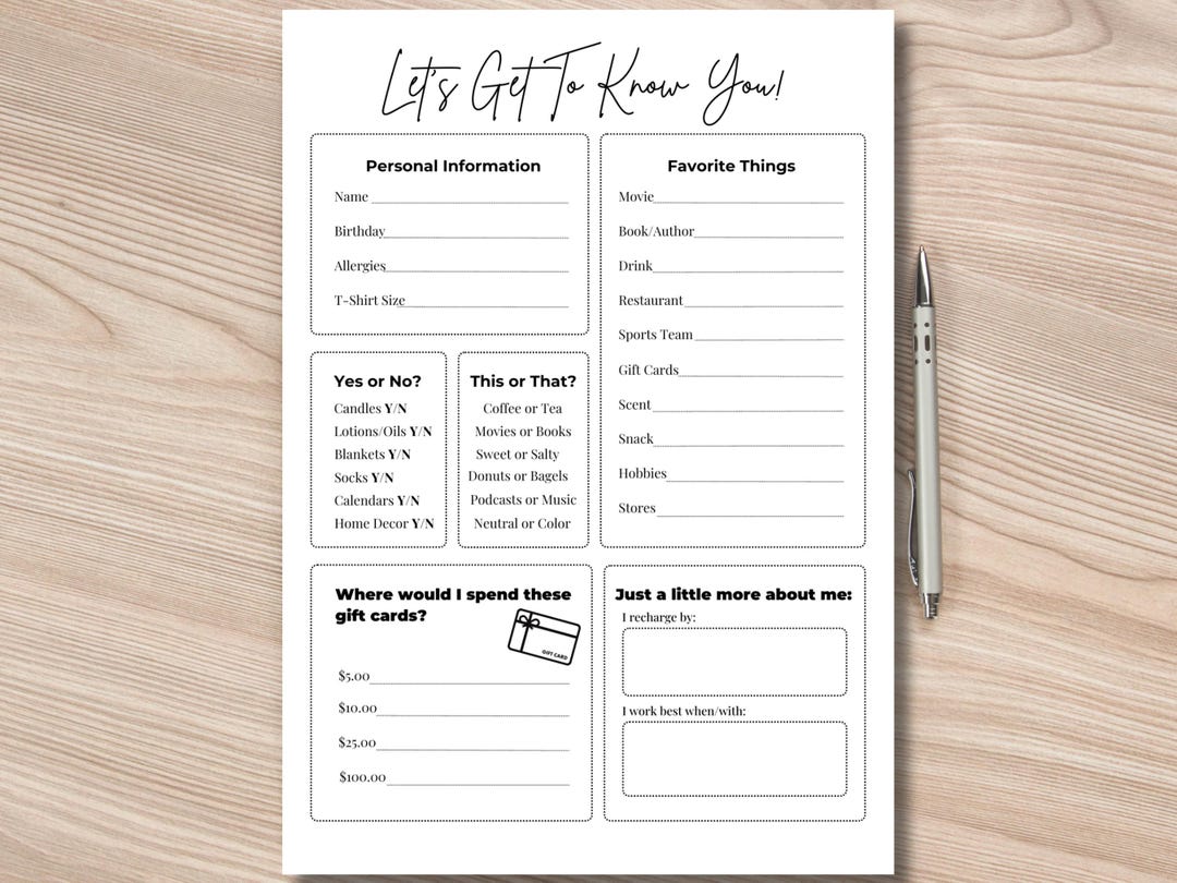 Team Building Get to Know Your Staff Questionnaire Printable | Team ...