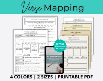 Mapeo de versículos / Mapeo de versículos bíblicos / Guía de estudio bíblico / Mapeo de versículos bíblicos / Notas de sermones / Estudio bíblico imprimible / Diario de estudio bíblico