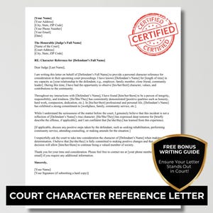 Plantilla de carta de recomendación / Carta de referencia de carácter para el tribunal / Carta de referencia editable / Carta de referencia de carácter editable