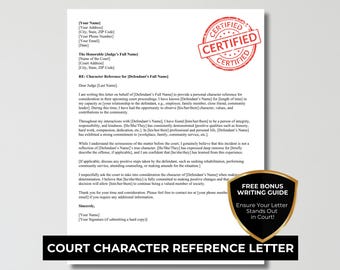 Letter of Recommendation Template | Character Reference Letter for Court | Editable Reference Letter | Editable Character Reference Letter