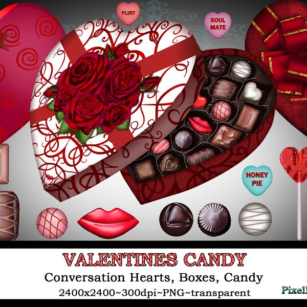 PixelMunchStudios Valentines Candy and Boxes Pack - transparent candy pieces and candy boxes