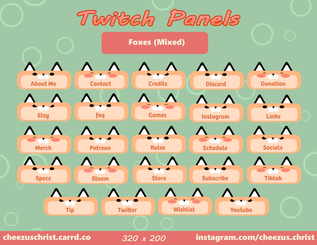 Fox Panel 24 FOX Kawaii Foxes Panels for Twitch - Etsy