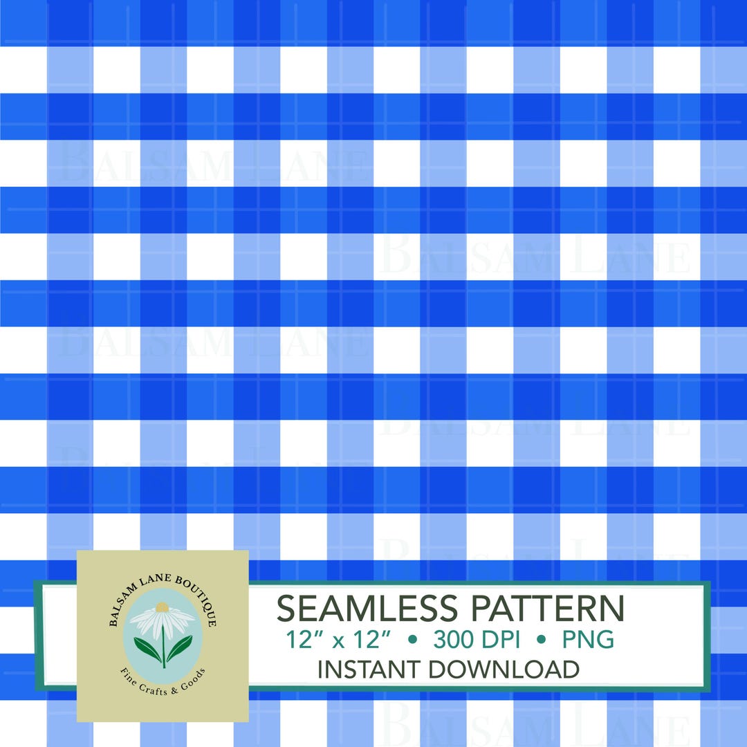 Blue Gingham Seamless Pattern | Instant Download PNG Digital File Hand ...
