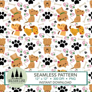 Pups & Paws Seamless Pattern | PNG Digital File Instant Download Printable Vinyl Fabric Paper Surface Design Dogs Paws Bones Hearts Pattern