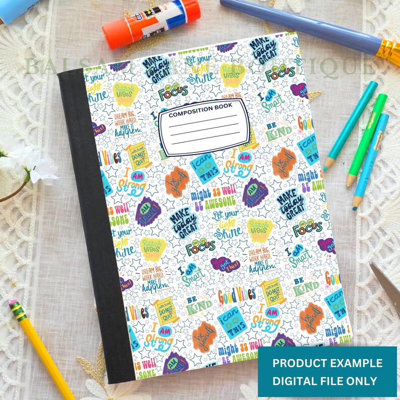 Compasition Notebook Back Motivational Quotes Printable Composition Notebook Cover PNG | Back to ...