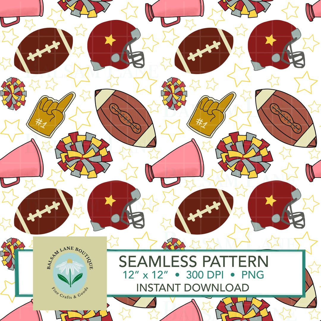 Football Cheer Seamless Pattern | Instant Download PNG Digital File ...