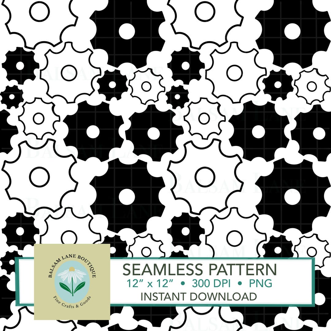 Gears Patchwork Pattern Gears Seamless Pattern | Instant Download PNG Digital File Black White ...