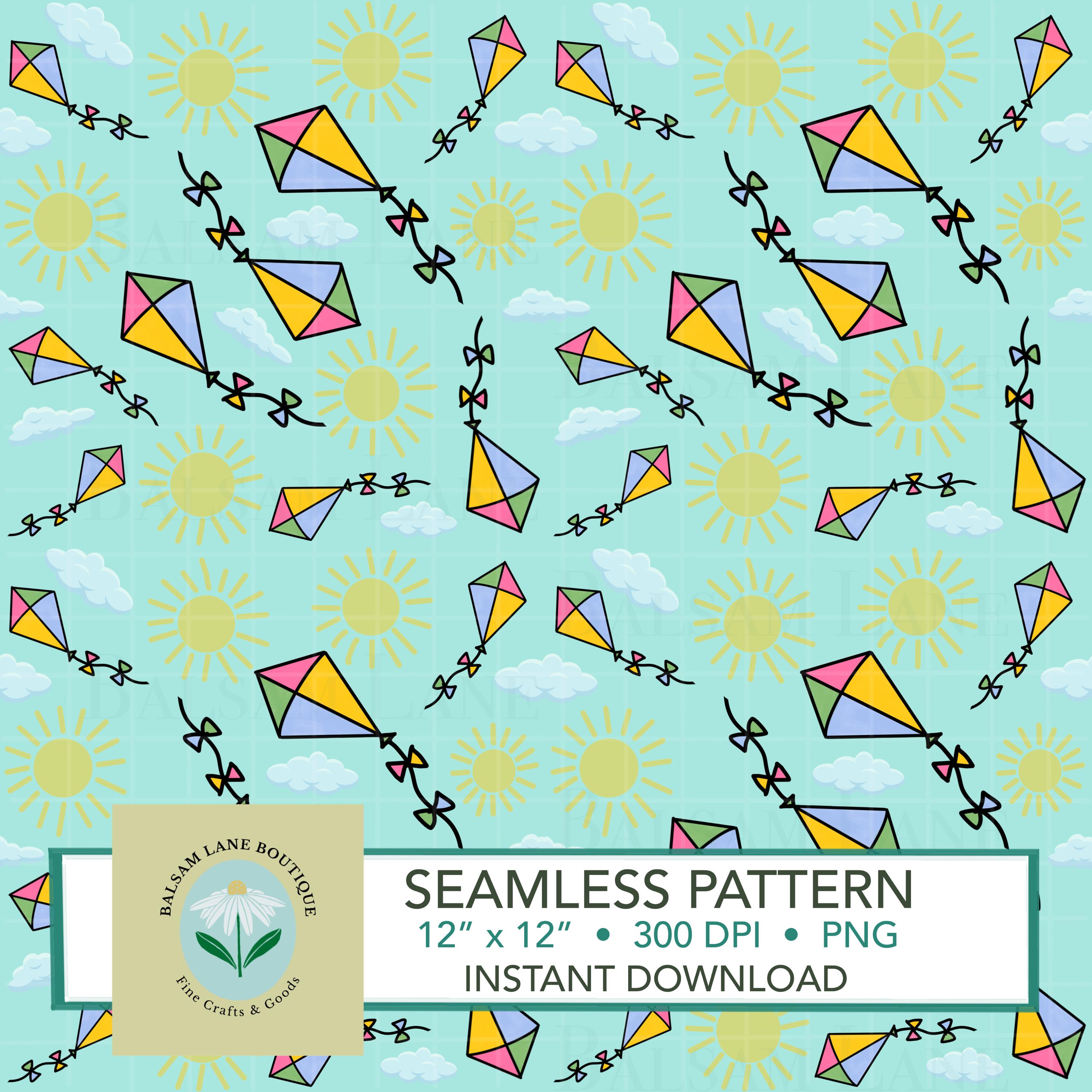 Kites Repeat Pattern Flying Kites Seamless Pattern | Instant Download PNG Digital File ...