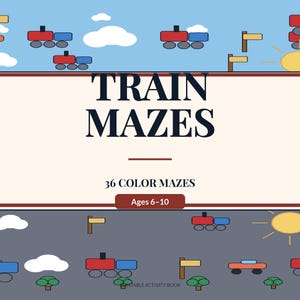 Train Railroad Mazes Kids Printable | 36 Puzzle Activity Book PDF Tracks