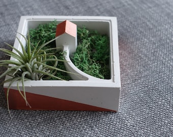 Handmade Cute Little Concrete House Planter Unique Gift Miniature Landscape Christmas Present Unique Gift