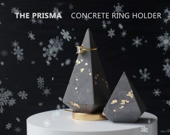 Handmade  Concrete Designer Ring Holder-Jewelry Display Minimalist with Golden Flake. Get Ready for Christmas Present Unique Gift