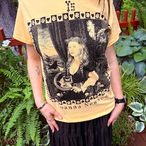 Joanna Newsom YS T-Shirt - Screen Printed - Tie Dyed Cotton Shirt - JoNew Fan Shirt - Hand Made - Summer Tie Dye - Milk Eyed Mender - Folk