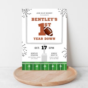 Football Birthday Invitation, First Year Down, 1st Birthday Party Invite, Touchdown Birthday Template, Editable Instant Download, EM005