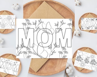 Lots de cartes pour la fête des mères, cartes à colorier imprimables, motifs floraux, cartes bricolage pour la fête des mères, cartes personnalisées pour maman, cadeaux pour la fête des mères,