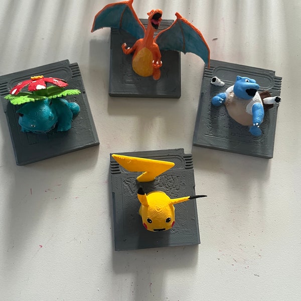 3D Pokémon Gameboy cartage model, file for 3D Printer, (Charizard, Blastoise, Venusaur, and Pikachu)