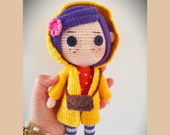 Handmade Coraline Amigurumi Doll - Organic Yarn, Button Eyes, 25cm