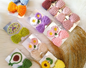Crochet Flower Hair Clips, Amigurumi Hairpins, Girls Snap Clips
