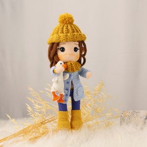 Crochet Doll in Blue Sweater | Handmade Amigurumi Knit Doll