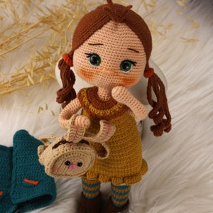 Crochet Amigurumi Doll, Amigurumi Baby Girl with Bunny Motif Backpack, Handmade Knitted Doll, Handmade Crochet Toy, Ready for sale knit doll