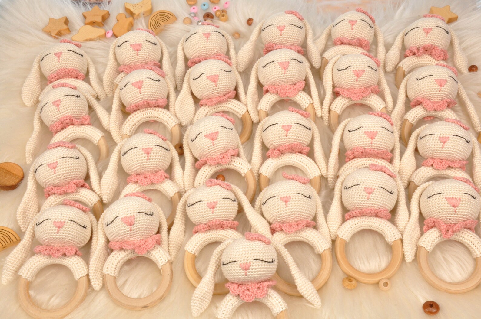 Handmade Wooden Handle Rabbit Rattle | Handmade Amigurumi Bunny Rattle ...