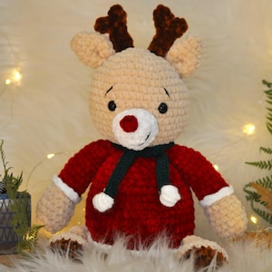 Handmade Crochet Reindeer Plush Toy - Amigurumi Christmas Decoration - Organic Cotton Baby Deer Gift