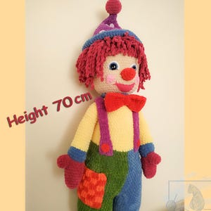 Handmade Crochet Clown Doll, Giant Crochet Knitted Clown Decor For Nursery, Colorful Amigurumi Clown Doll 70 cm, Giant Crochet Clown Doll