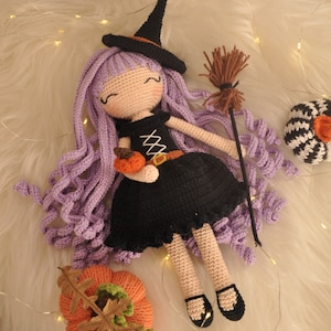 Handmade Crochet Witch Doll – Halloween Amigurumi with Pumpkin Hat