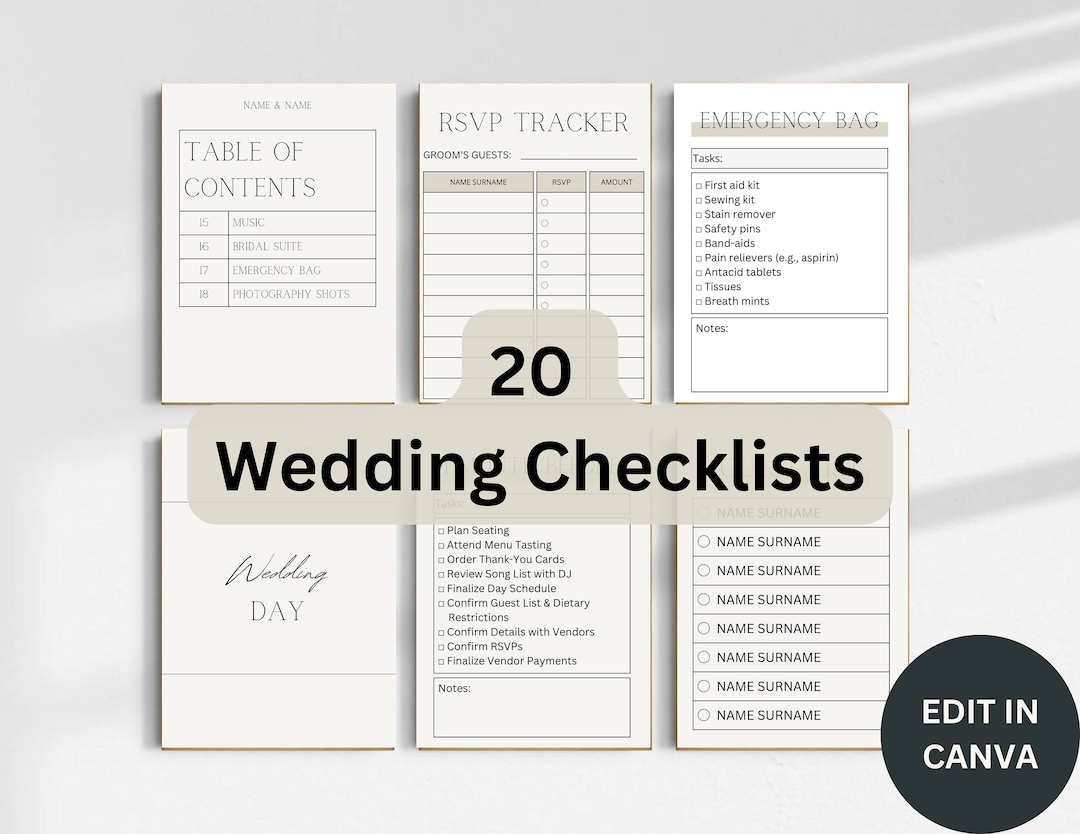 Editable Wedding Checklists Set - Stress-free Planning Gift - Printable ...