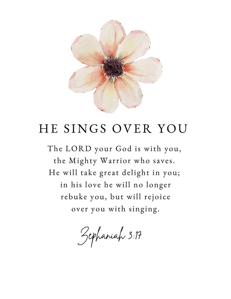 He Rejoices Over You Scripture Print – Watercolor Floral Bible Verse