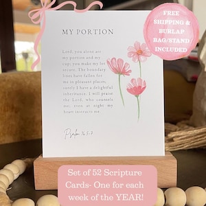 Juego de tarjetas con versículos bíblicos en acuarela: 52 versículos con soporte de madera