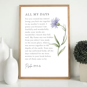 Psalm 139 Scripture Art: Floral Christian Nursery Decor (Digital Download)