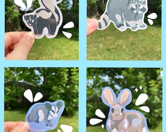 Wildlife Nature Stickers / Animal Stickers / Water Bottle Decal / Waterproof Laptop Sticker / Opossum / Bunny / Skunk / Raccoon