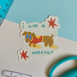 Weenie Dog Sticker / Cute Dog Sticker / Weener Pup Diecut Sticker afbeelding 1