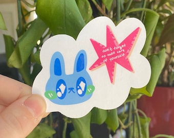 Take Care of Yourself Bunny Sticker / Positive Message Diecut Sticker / Cute Reminder Sticker / Self Care Water Bottle Sticker